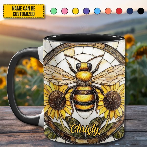 Personalized Stained Glass Bee Accent Mug
