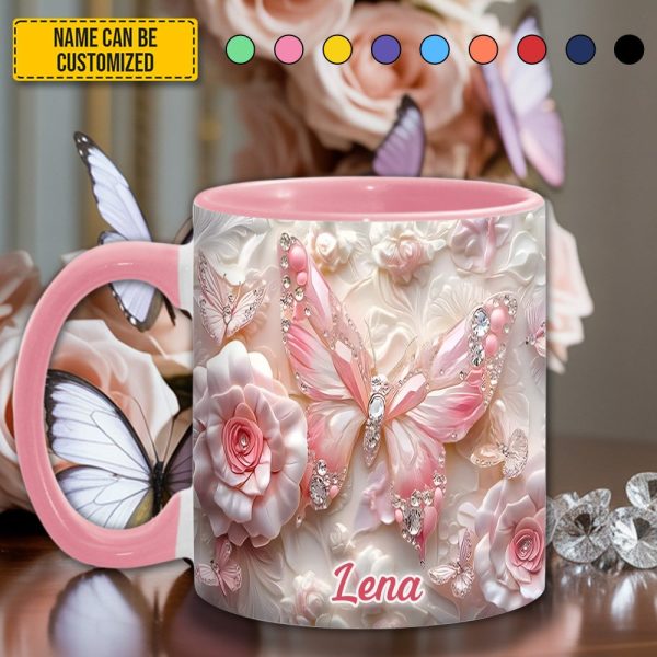 Personalized Pink Butterfly & Flower Accent Mug