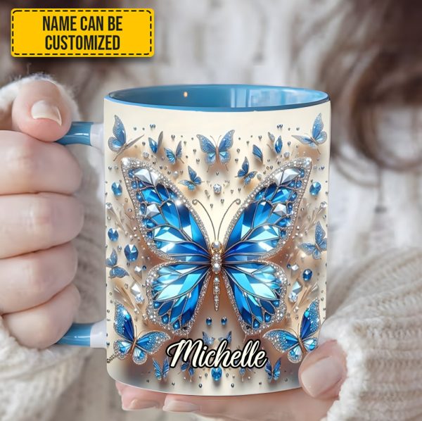 Personalized Blue Crystal Butterfly Accent Mug
