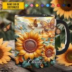 Sunflower With Butterflies - Personalized Sunflower Accent Mug