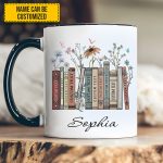 Floral Bookshelf - Personalized Book Lover Accent Mug