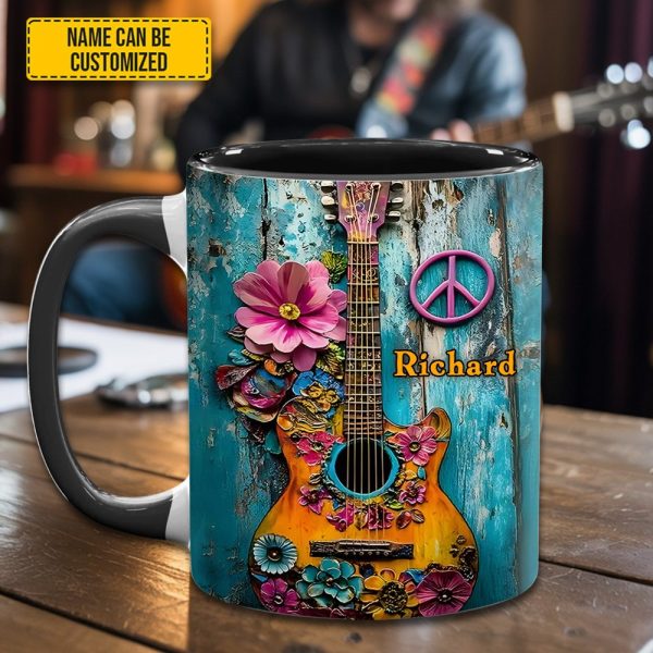 Guitar Flower Hippie - Personalized Guitar Accent Mug