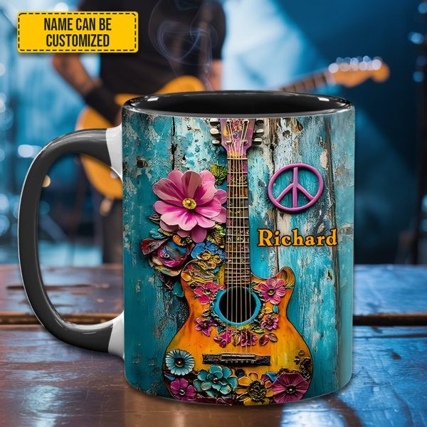 Guitar Flower Hippie - Personalized Guitar Accent Mug