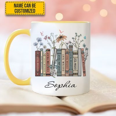 Floral Bookshelf - Personalized Book Lover Accent Mug