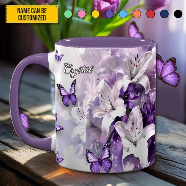Purple Butterfly Flowers - Personalized Accent Mug