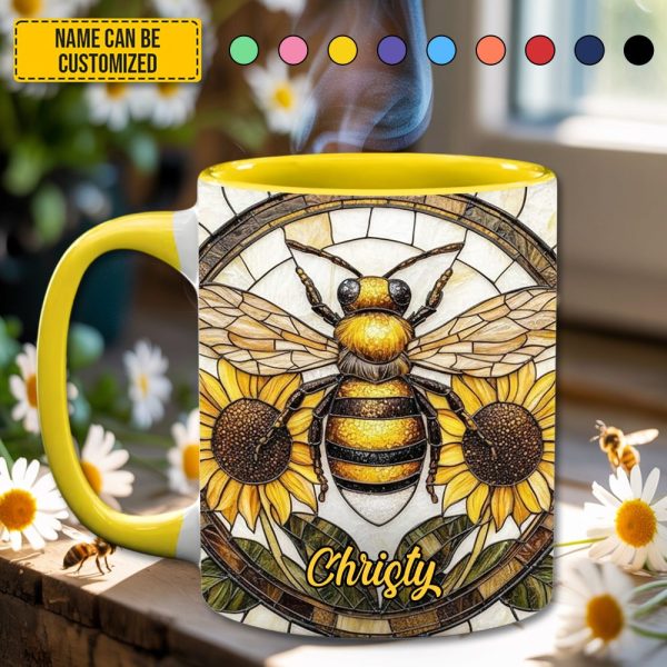 Personalized Stained Glass Bee Accent Mug