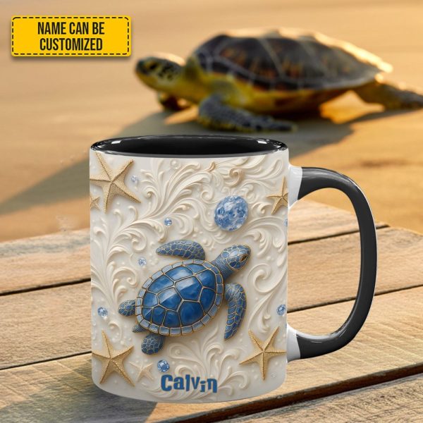 Blue Sea Turtle Beach Accent Mug - Personalized Accent Mug