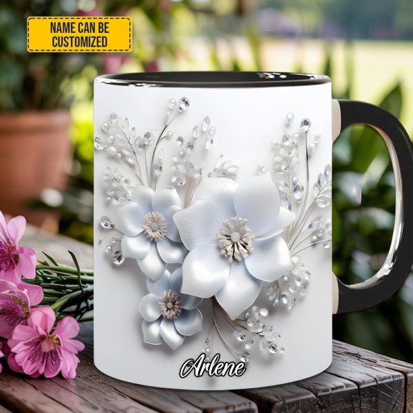White Flowers - Personalized Flower Accent Mug