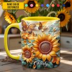 Sunflower With Butterflies - Personalized Sunflower Accent Mug