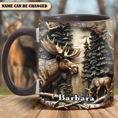Vintage Moose Wreath Personalized Accent Mug – Rustic Gift For Mother’S Day & Nature Lovers