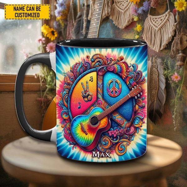 Hippie Guitar- Personalized Hippie Accent Mug