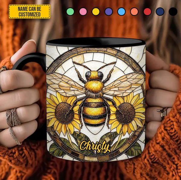 Personalized Stained Glass Bee Accent Mug
