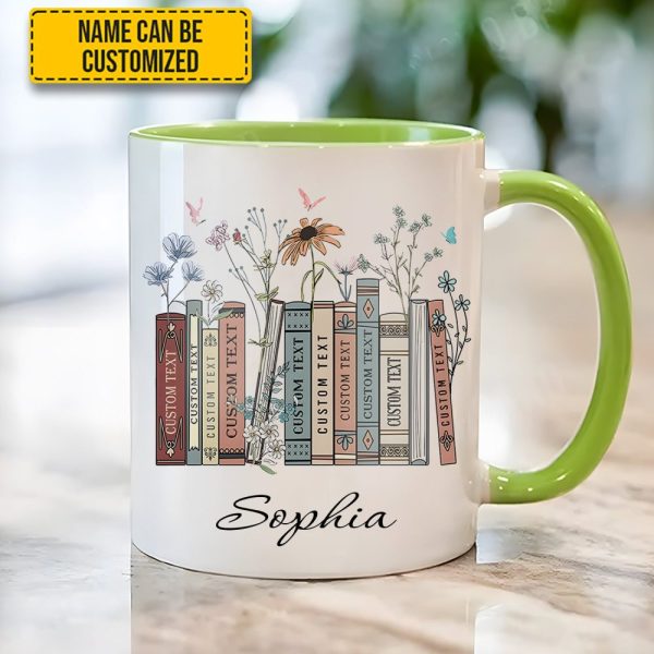 Floral Bookshelf - Personalized Book Lover Accent Mug