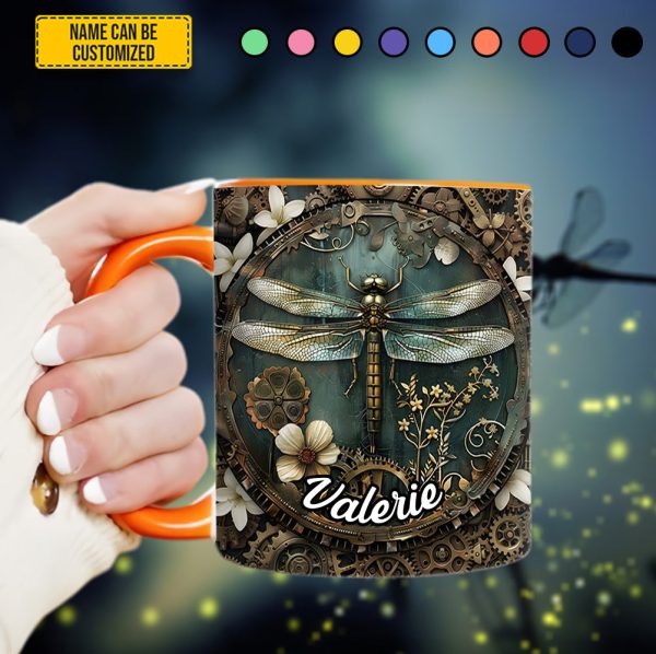 Vintage Dragonfly Floral - Personalized Dragonfly Accent Mug