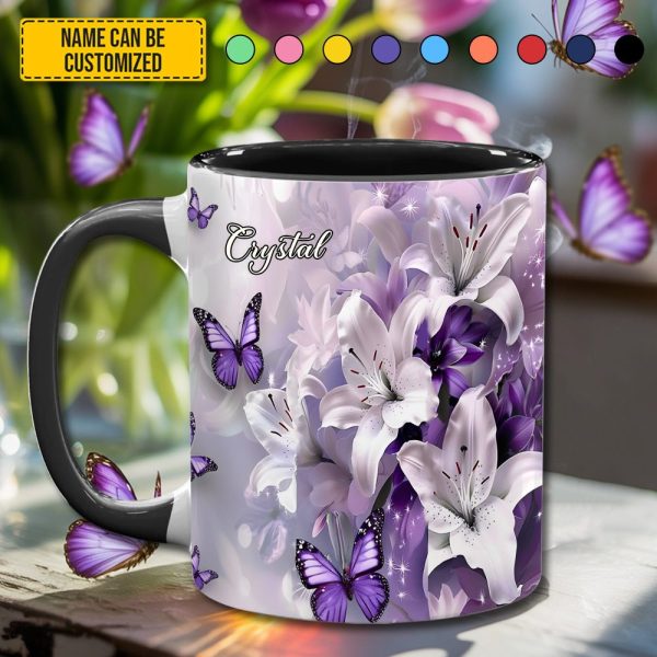 Purple Butterfly Flowers - Personalized Accent Mug