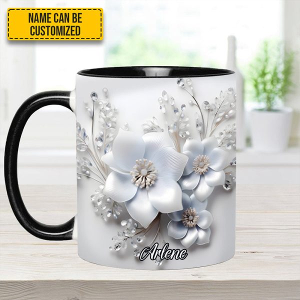 White Flowers - Personalized Flower Accent Mug