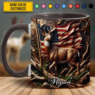 Personalized Deer & American Flag Accent Mug