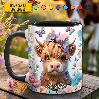 Highland Cow Flower - Personalized Accent Mug