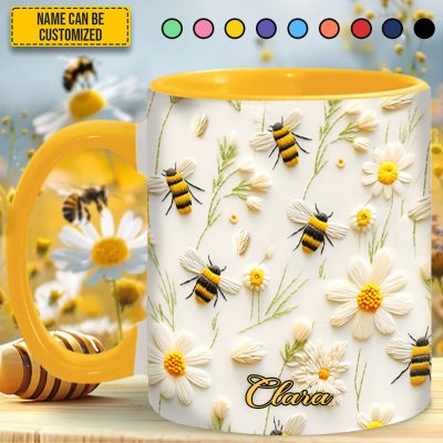 Bee Floral Daisy  - Personalized Bee Accent Mug