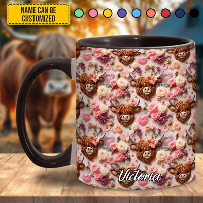 Highland Cow Floral - Personalized Cow Accent Mug