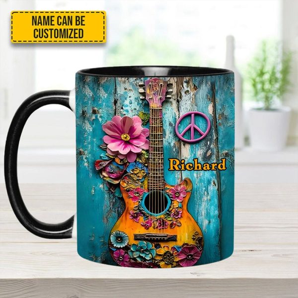 Guitar Flower Hippie - Personalized Guitar Accent Mug