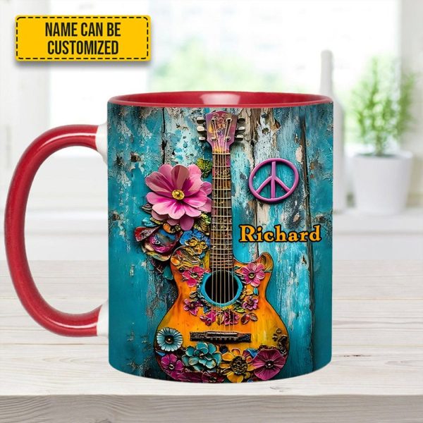 Guitar Flower Hippie - Personalized Guitar Accent Mug