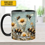 Vintage Garden Bee Floral Daisy  - Personalized Bee Accent Mug