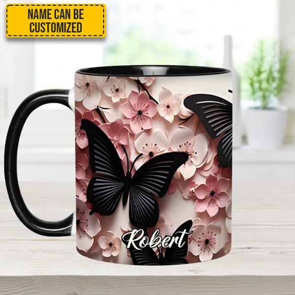 Butterfly And Flowers - Personalized Butterfly Accent Mug