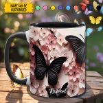 Butterfly And Flowers - Personalized Butterfly Accent Mug
