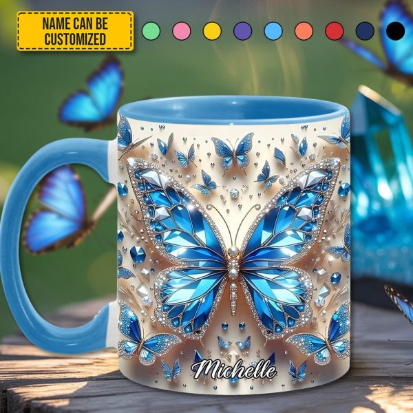 Personalized Blue Crystal Butterfly Accent Mug