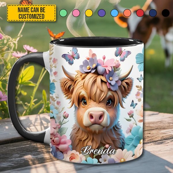 Highland Cow Flower - Personalized Accent Mug