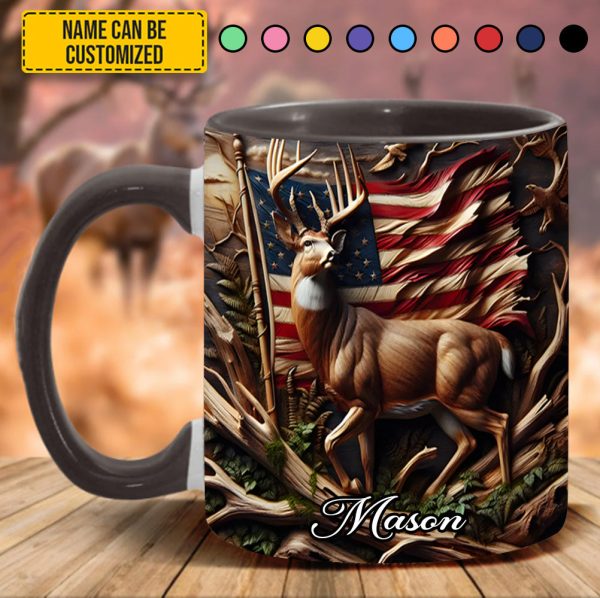 Personalized Deer & American Flag Accent Mug