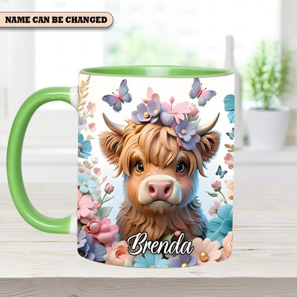Highland Cow Flower - Personalized Accent Mug