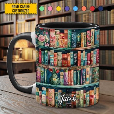 Personalized Bookshelf Mug – Cozy Library Lover’S Dream