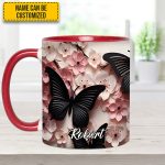 Butterfly And Flowers - Personalized Butterfly Accent Mug