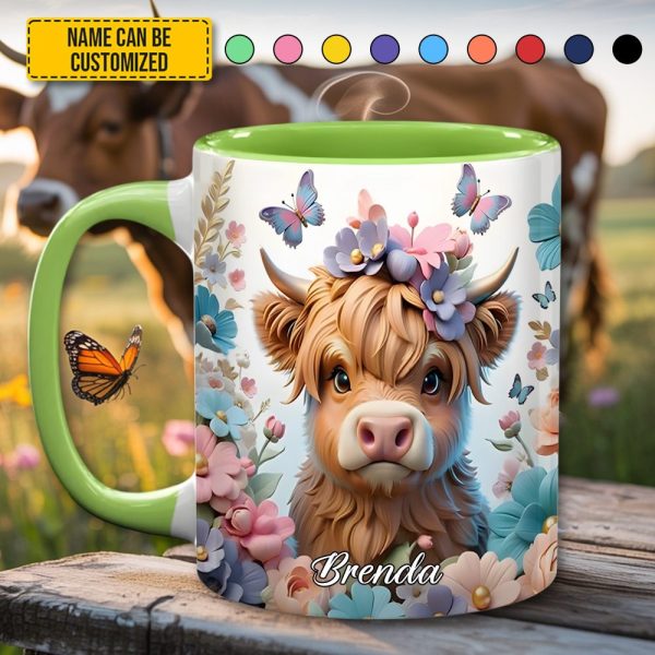 Highland Cow Flower - Personalized Accent Mug