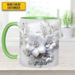 White Flowers - Personalized Flower Accent Mug