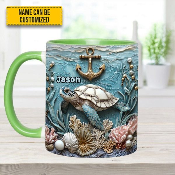 Personalized Beautiful Sea Turtle Accent Mug