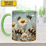 Vintage Garden Bee Floral Daisy  - Personalized Bee Accent Mug