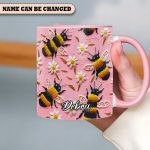Personalized Bee & Daisy Accent Mug – Embroidered  Style