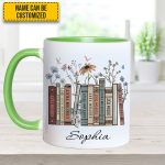 Floral Bookshelf - Personalized Book Lover Accent Mug