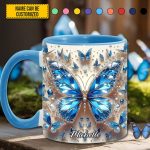 Personalized Blue Crystal Butterfly Accent Mug