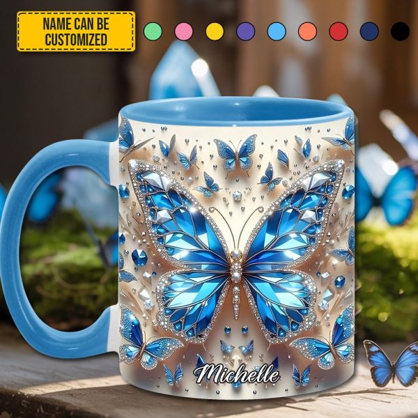 Personalized Blue Crystal Butterfly Accent Mug