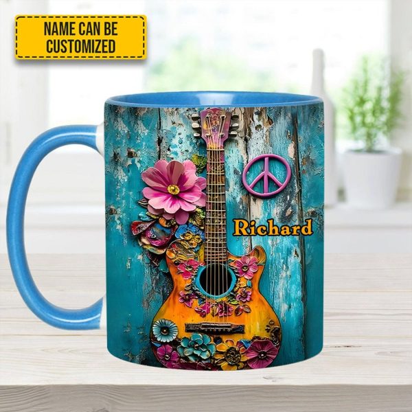 Guitar Flower Hippie - Personalized Guitar Accent Mug