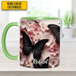 Butterfly And Flowers - Personalized Butterfly Accent Mug