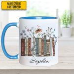 Floral Bookshelf - Personalized Book Lover Accent Mug