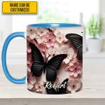 Butterfly And Flowers - Personalized Butterfly Accent Mug