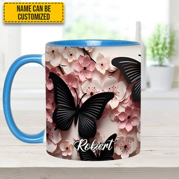 Butterfly And Flowers - Personalized Butterfly Accent Mug