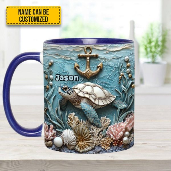 Personalized Beautiful Sea Turtle Accent Mug