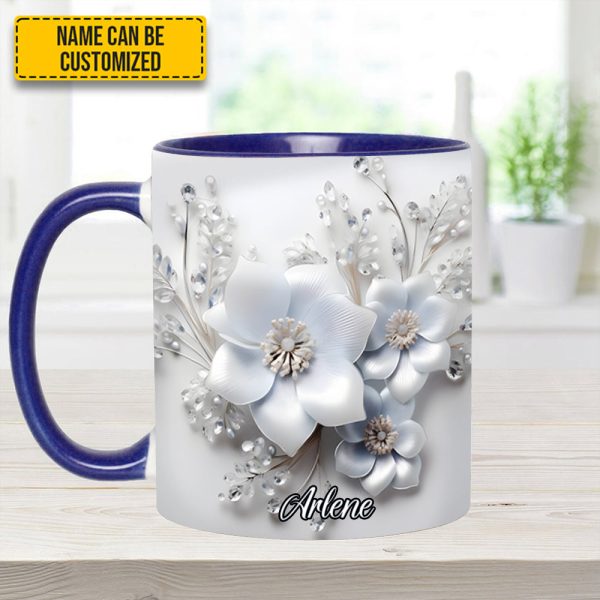 White Flowers - Personalized Flower Accent Mug
